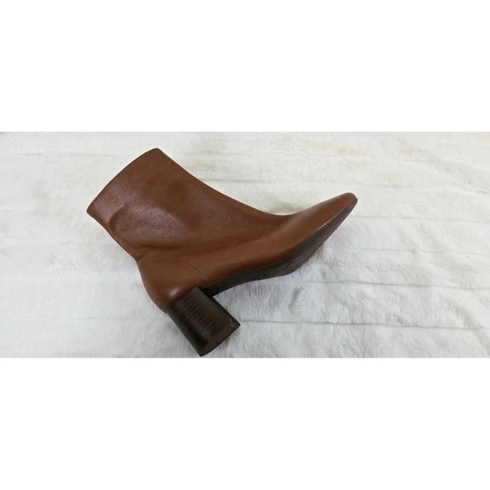 Arezzo Rebecca Leather Ankle Boots Brown Block‎ Heel Side Zip Women Size 5.5B